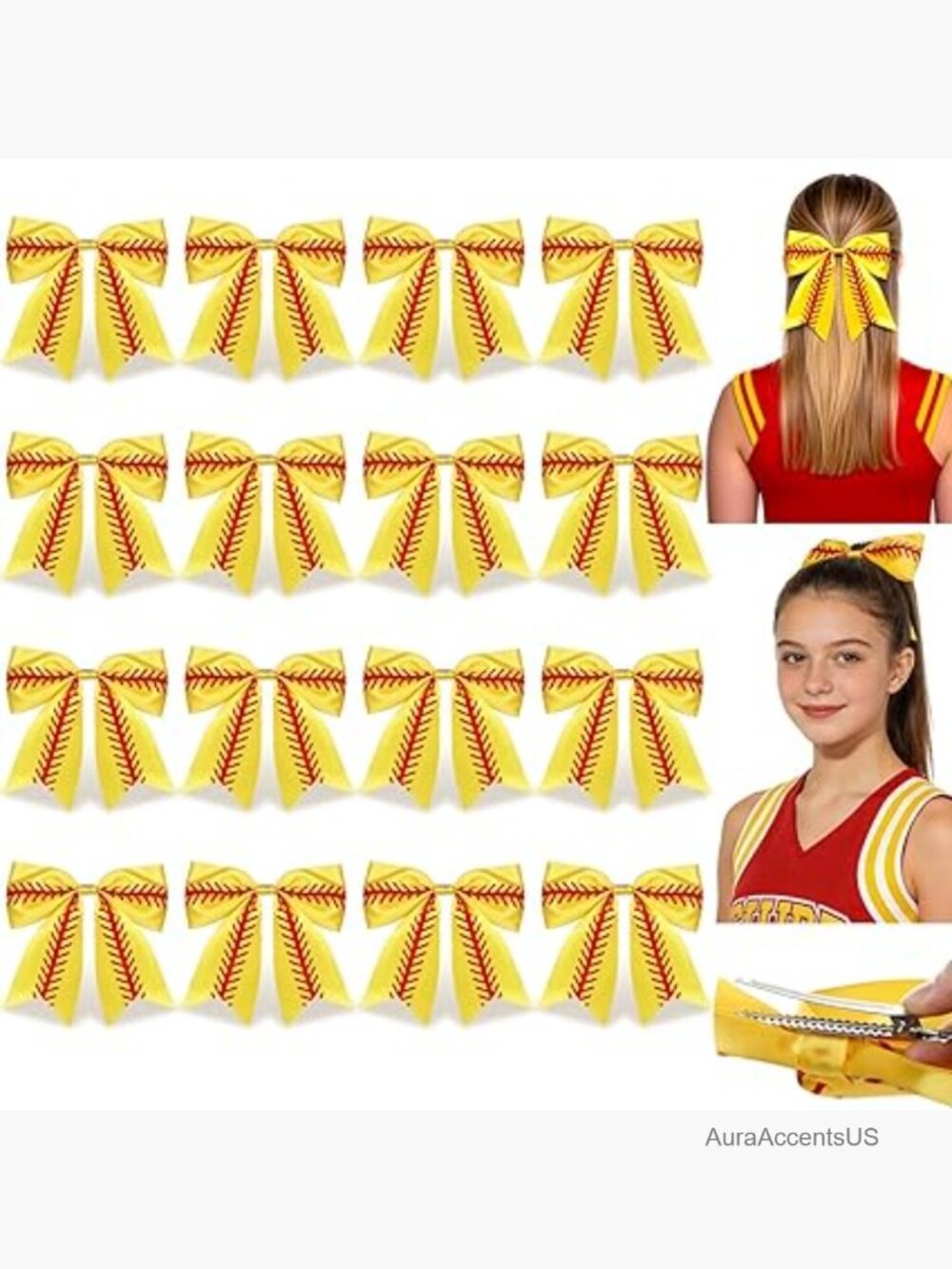 16 Pcs 8" Large Softball Hair Bows with Alligator Clips, Cheer Hair Accessories